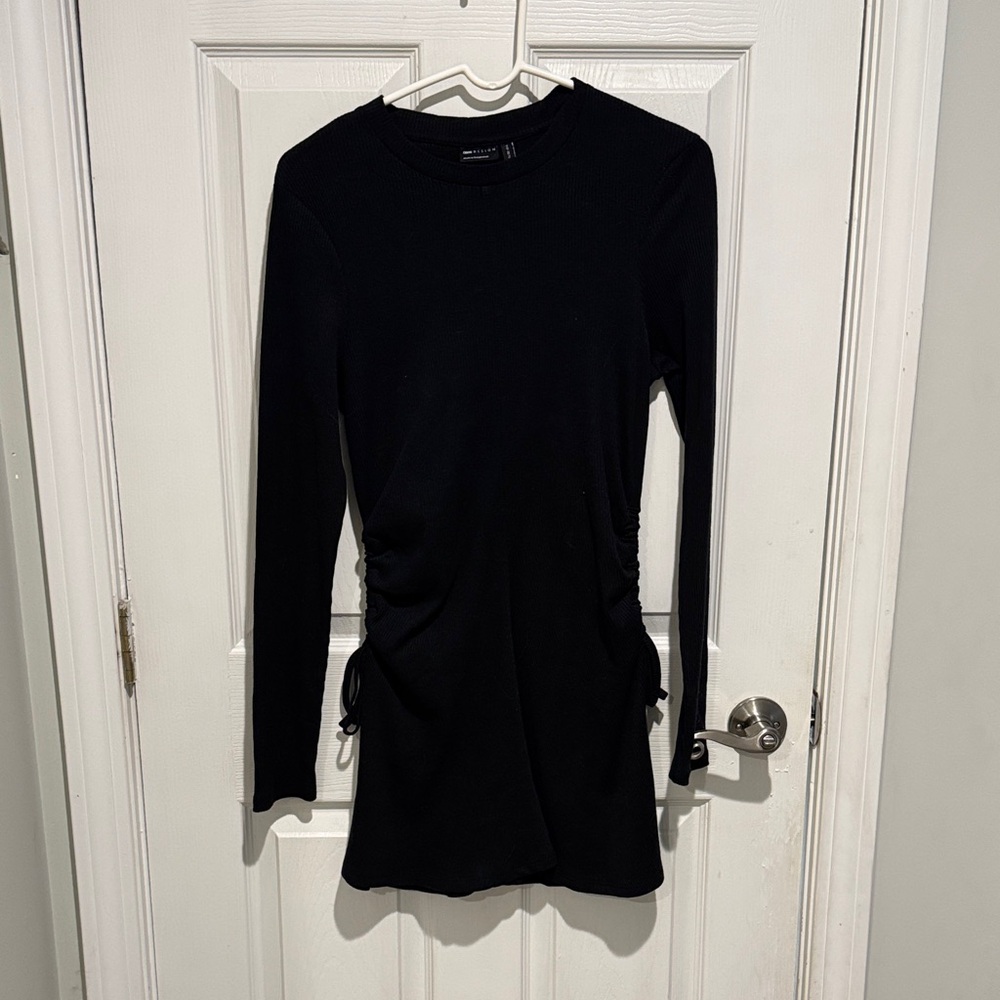 ASOS Black Long-Sleeve Mini Dress with Side Ties